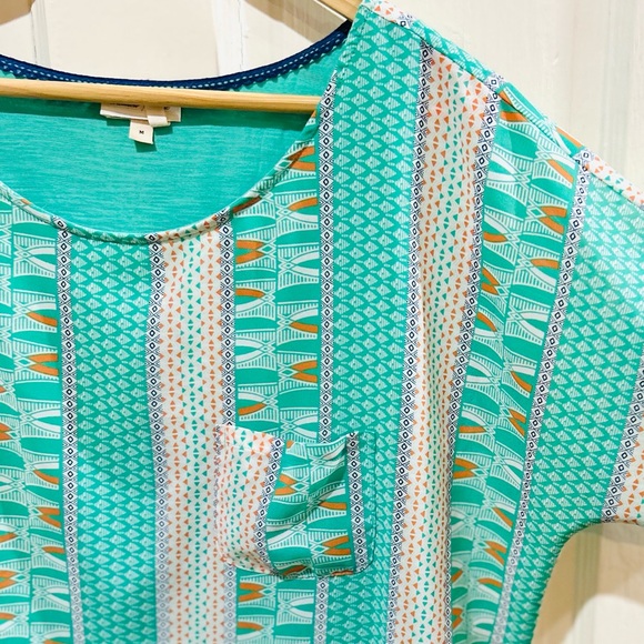 Meadow Rue Anthropologie Teal Mixed Media Boho Print Layered Top Size M - Picture 3 of 6